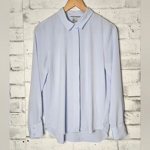 H&M Light Blue Collared Blouse Hidden Button Front Size 8